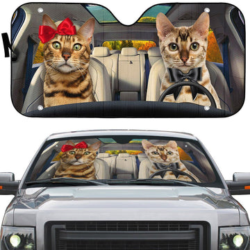 Gearhumans 3D Bengal Cat Couple Auto Car Sunshade