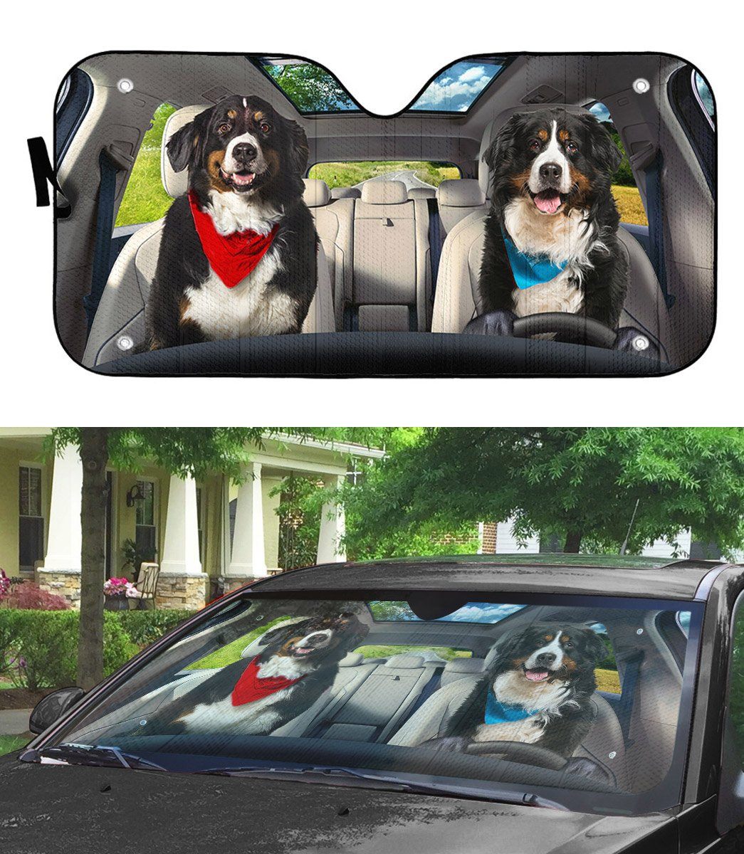 Gearhuman 3D Bernese Mountain Dog Couple Auto Car Sunshade GV01036 Auto Sunshade