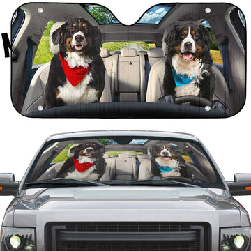 Gearhumans 3D Bernese Mountain Dog Couple Auto Car Sunshade