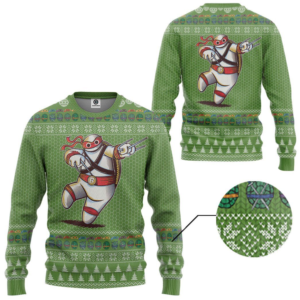 Gearhuman 3D Big Ninja 6 Ugly Christmas Sweater Custom Tshirt Hoodie Apparel GV02114 3D Apparel 