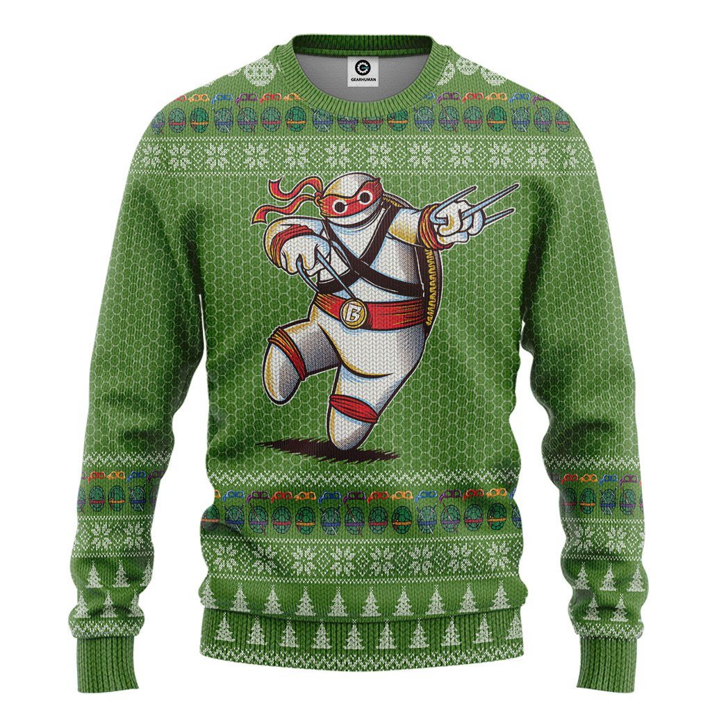 Gearhuman 3D Big Ninja 6 Ugly Christmas Sweater Custom Tshirt Hoodie Apparel GV02114 3D Apparel Long Sleeve S 