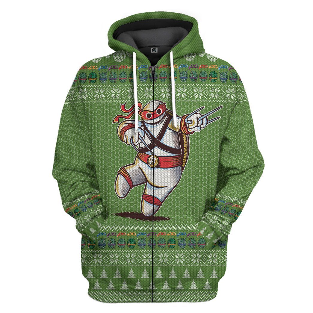 Gearhuman 3D Big Ninja 6 Ugly Christmas Sweater Custom Tshirt Hoodie Apparel GV02114 3D Apparel Zip Hoodie S 