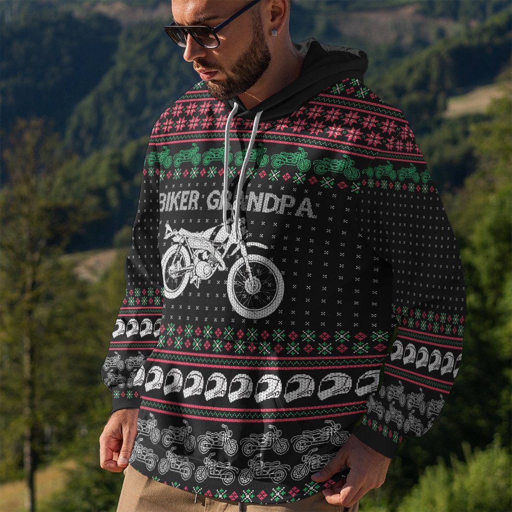 Gearhumans 3D Biker Grandpa Braaap Ugly Christmas Sweater Tshirt Hoodi