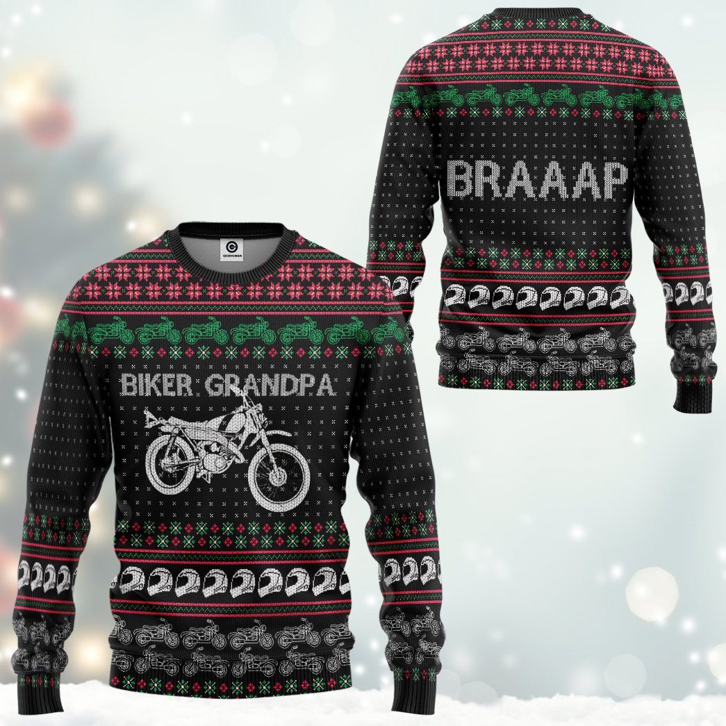 Gearhuman 3D Biker Grandpa Braaap Ugly Christmas Sweater Tshirt Hoodie Apparel GV281010 3D Apparel 