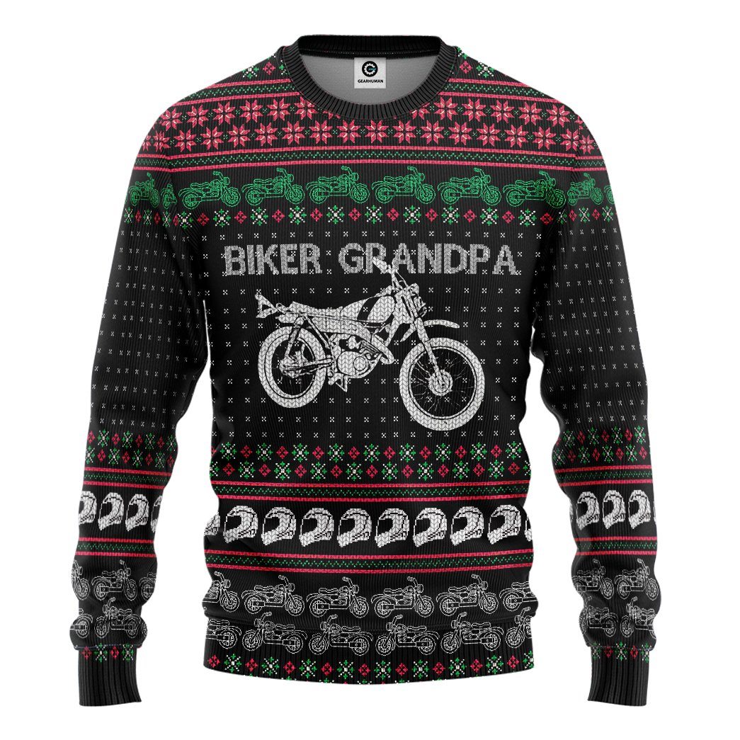 Gearhuman 3D Biker Grandpa Braaap Ugly Christmas Sweater Tshirt Hoodie Apparel GV281010 3D Apparel Long Sleeve S 