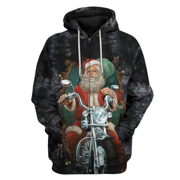 Gearhumans 3D Biker Santa Claus Custom Hoodie Apparel
