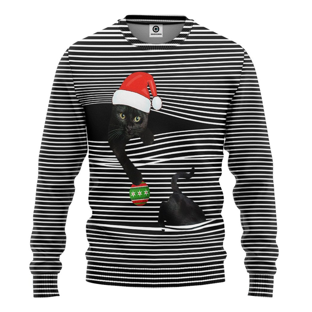 Gearhuman 3D Black cat at Christmas Custom Tshirt Apparel GX03111 3D Apparel Long Sleeve S 