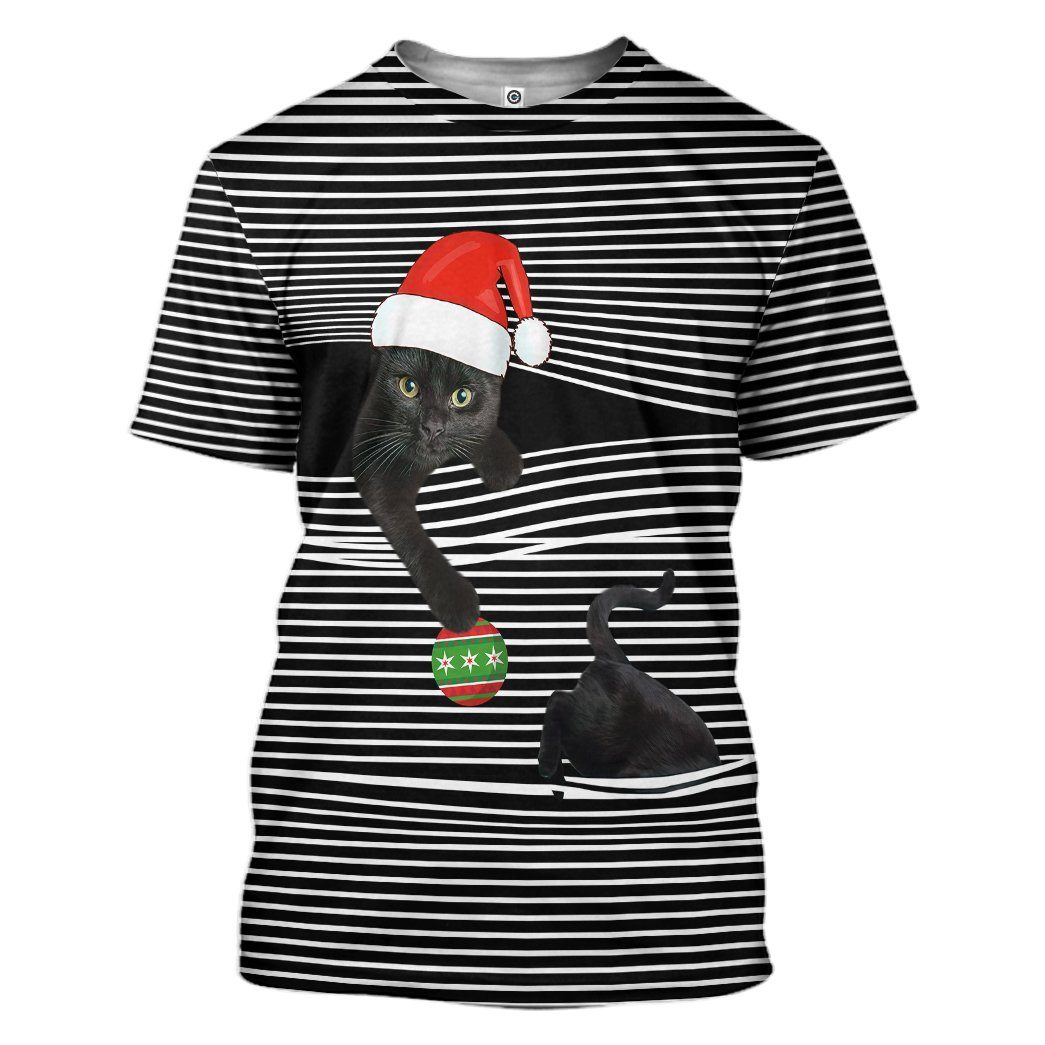 Gearhuman 3D Black cat at Christmas Custom Tshirt Apparel GX03111 3D Apparel T-Shirt S 