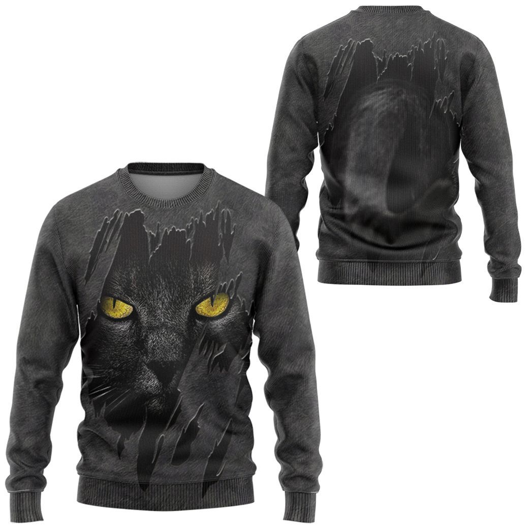 Gearhuman 3D Black Cat Fleece Tshirt Hoodie Apparel ZZ0807211 3D Apparel 