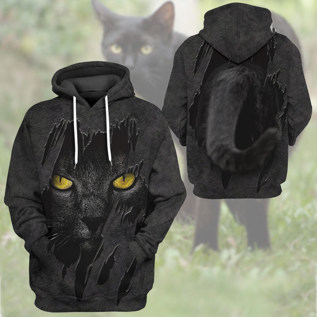 Gearhuman 3D Black Cat Fleece Tshirt Hoodie Apparel ZZ0807211 3D Apparel 