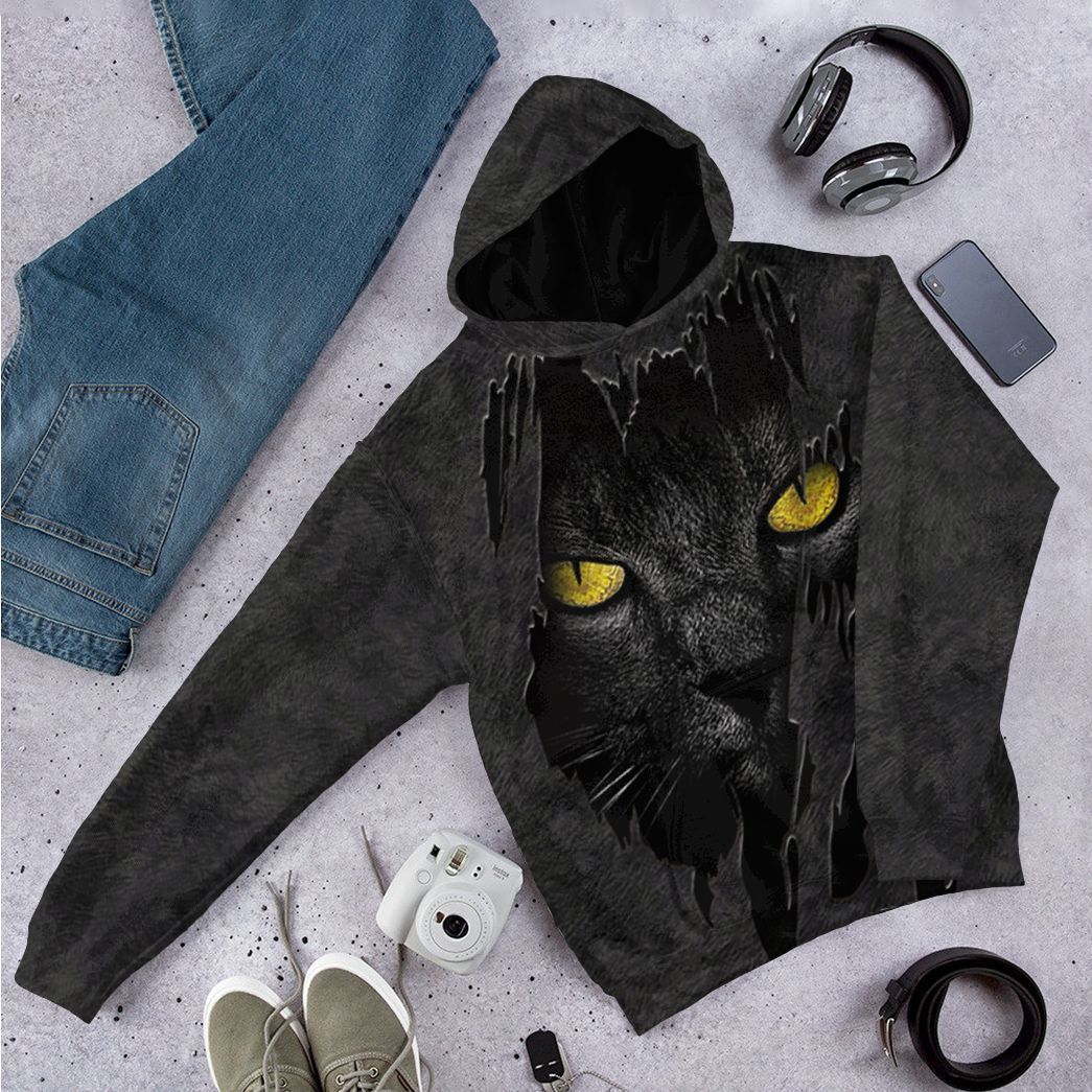 Gearhuman 3D Black Cat Fleece Tshirt Hoodie Apparel ZZ0807211 3D Apparel 