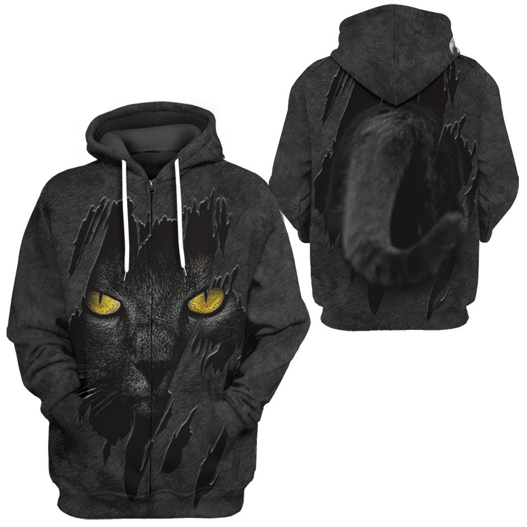 Gearhuman 3D Black Cat Fleece Tshirt Hoodie Apparel ZZ0807211 3D Apparel 