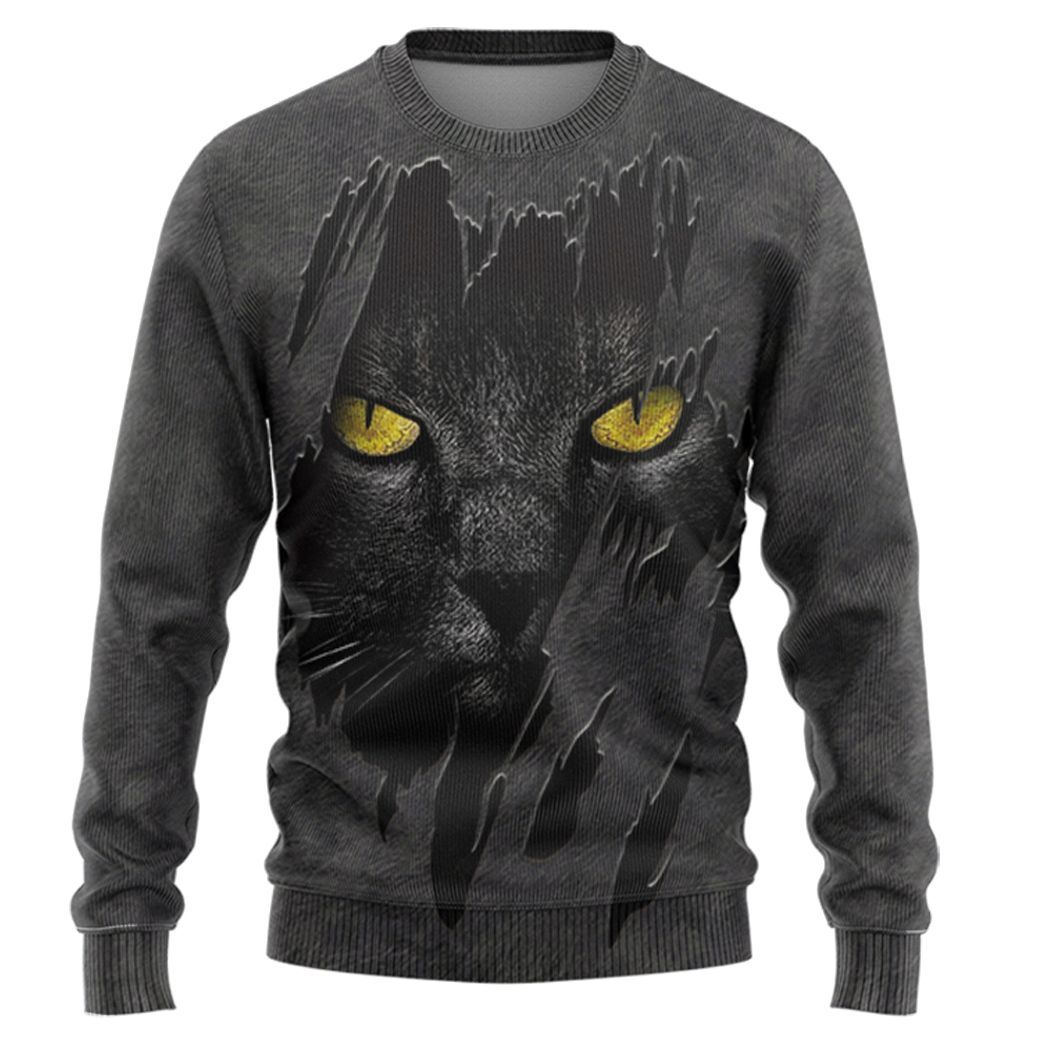 Gearhuman 3D Black Cat Fleece Tshirt Hoodie Apparel ZZ0807211 3D Apparel Long Sleeve S 