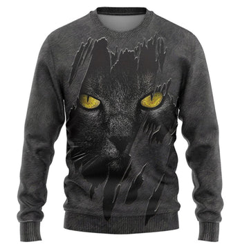 Gearhuman 3D Black Cat Fleece Tshirt Hoodie Apparel