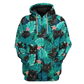 Gearhumans 3D Black Cat Tropical Hawaii Custom Hoodie Apparel