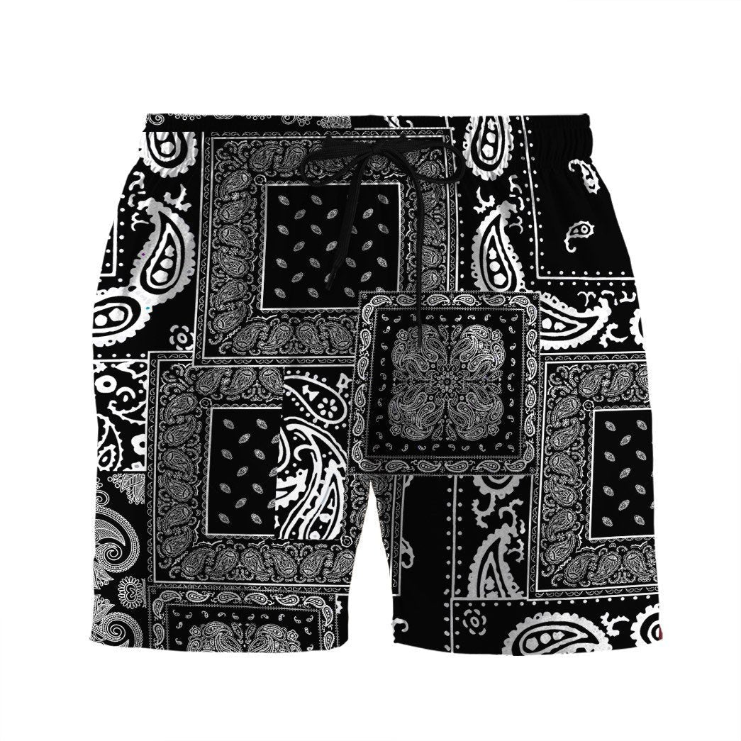 Gearhuman 3D Black Multiple Paisley Bandanas Shorts ZK3105214 Men Shorts Beach Shorts / S 