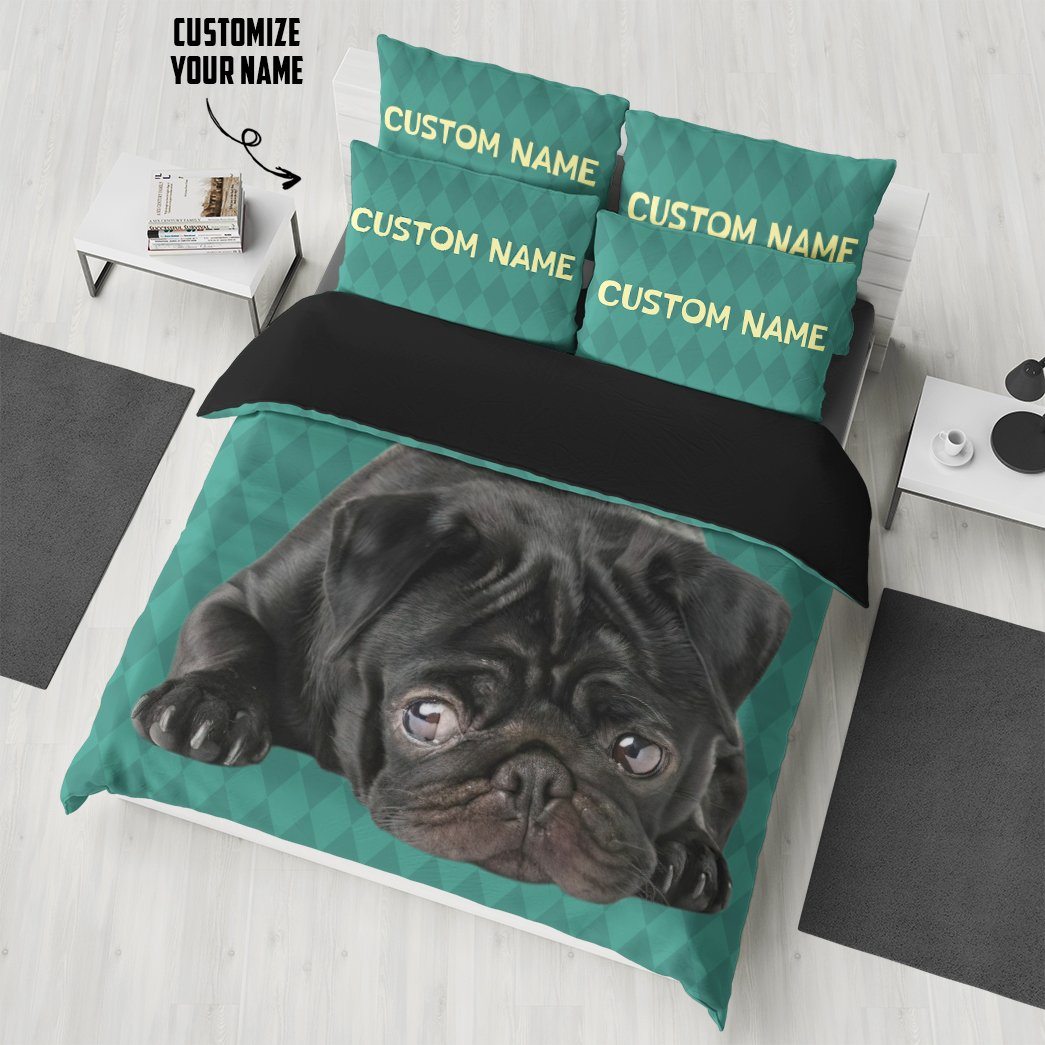 Gearhuman 3D Black Pug Dog Custom Name Bedding Set GW28015 Bedding Set
