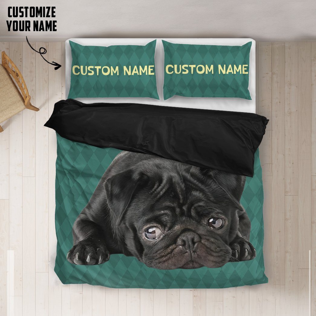 Gearhuman 3D Black Pug Dog Custom Name Bedding Set GW28015 Bedding Set