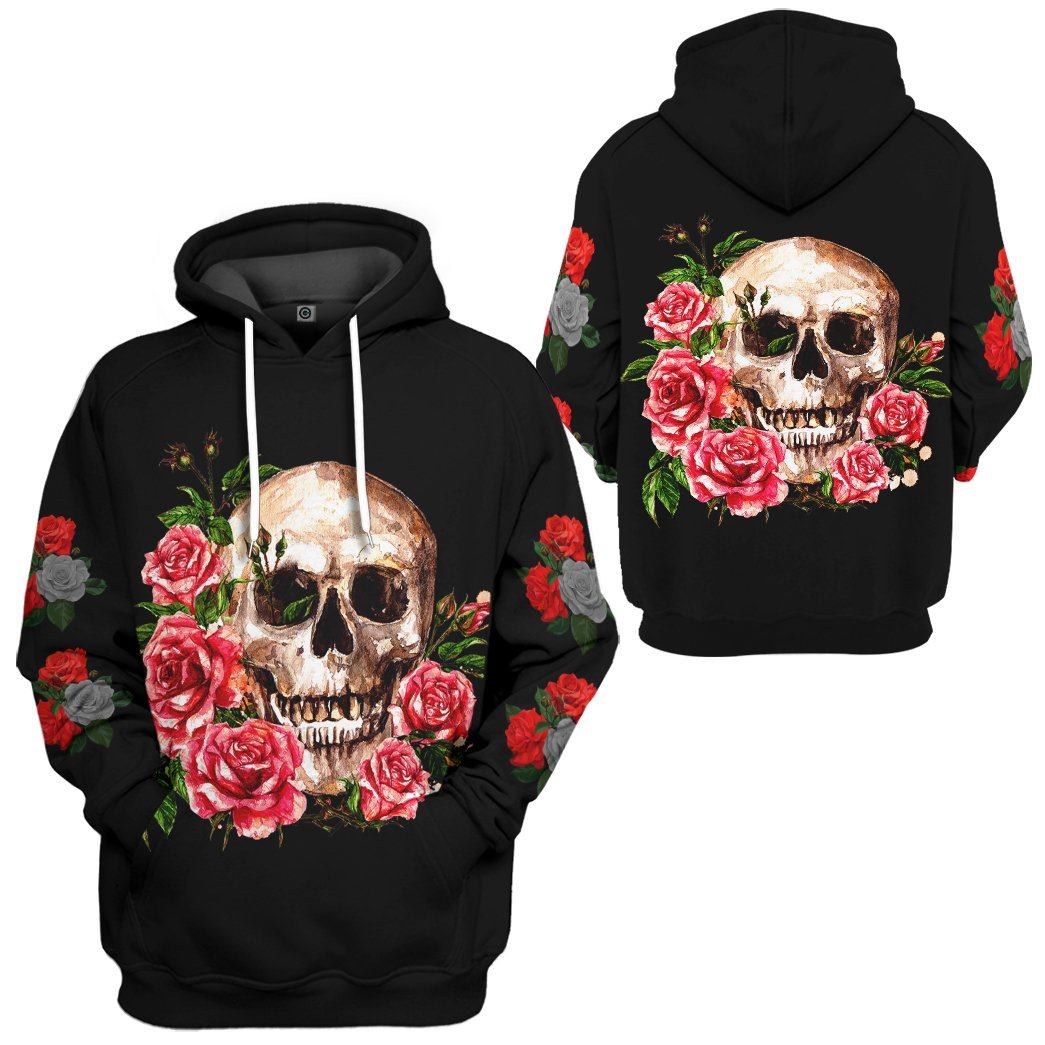 Gearhumans 3D Black Rose Flower Skull Custom Tshirt Hoodie Apparel