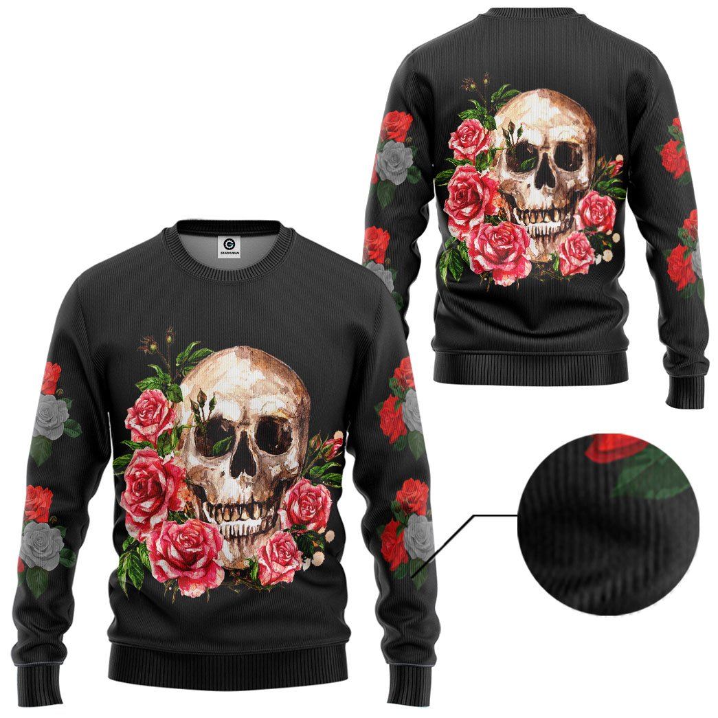 Rose Skull Hoodie, Designer Hoodies, Cool Skull Hoodies