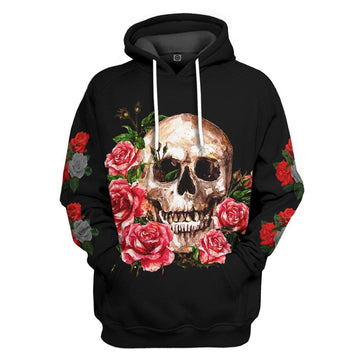 Gearhumans 3D Black Rose Flower Skull Custom Tshirt Hoodie Apparel