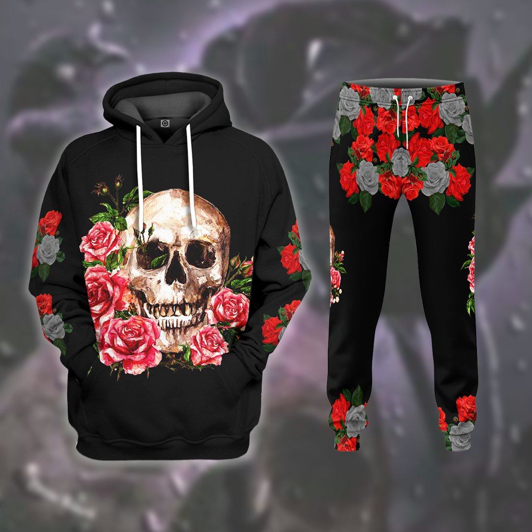 Gearhuman 3D Black Rose Flower Skull Sweatpants GB25024 Sweatpants