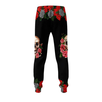 Gearhumans 3D Black Rose Flower Skull Sweatpants