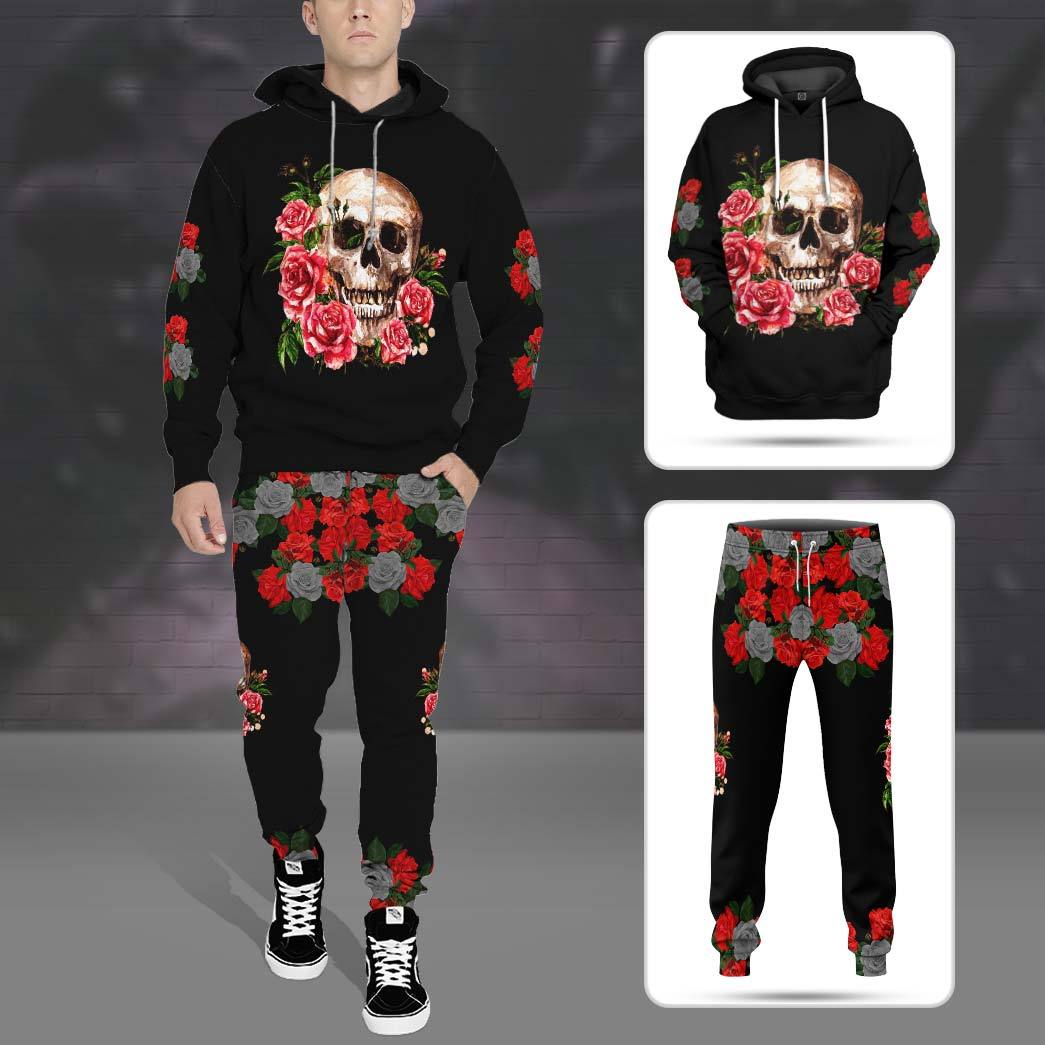 Gearhuman 3D Black Rose Flower Skull Sweatpants GB25024 Sweatpants