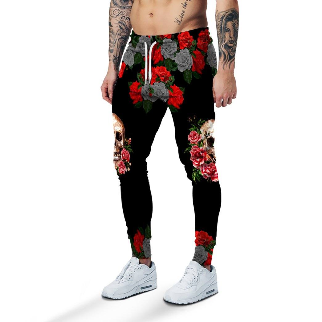 Gearhuman 3D Black Rose Flower Skull Sweatpants GB25024 Sweatpants Sweatpants S