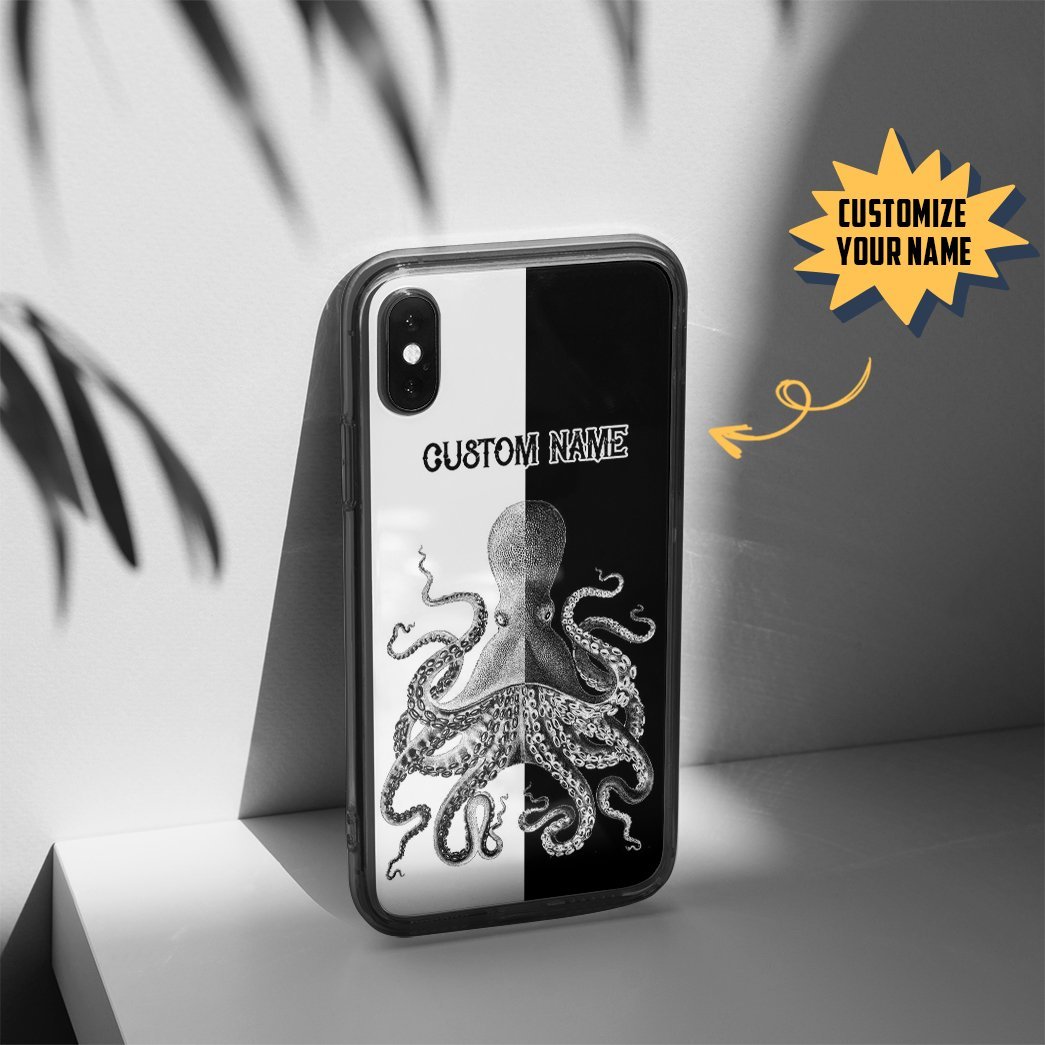 Gearhumans 3D Black & White Octopus Custom Name Phonecase Gearhumans 3D Black & White Octopus Custom Name Phonecase
