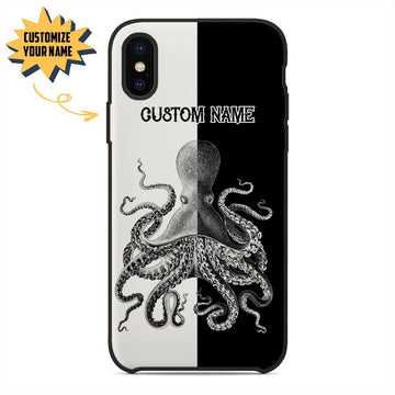 Gearhumans 3D Black & White Octopus Custom Name Phonecase