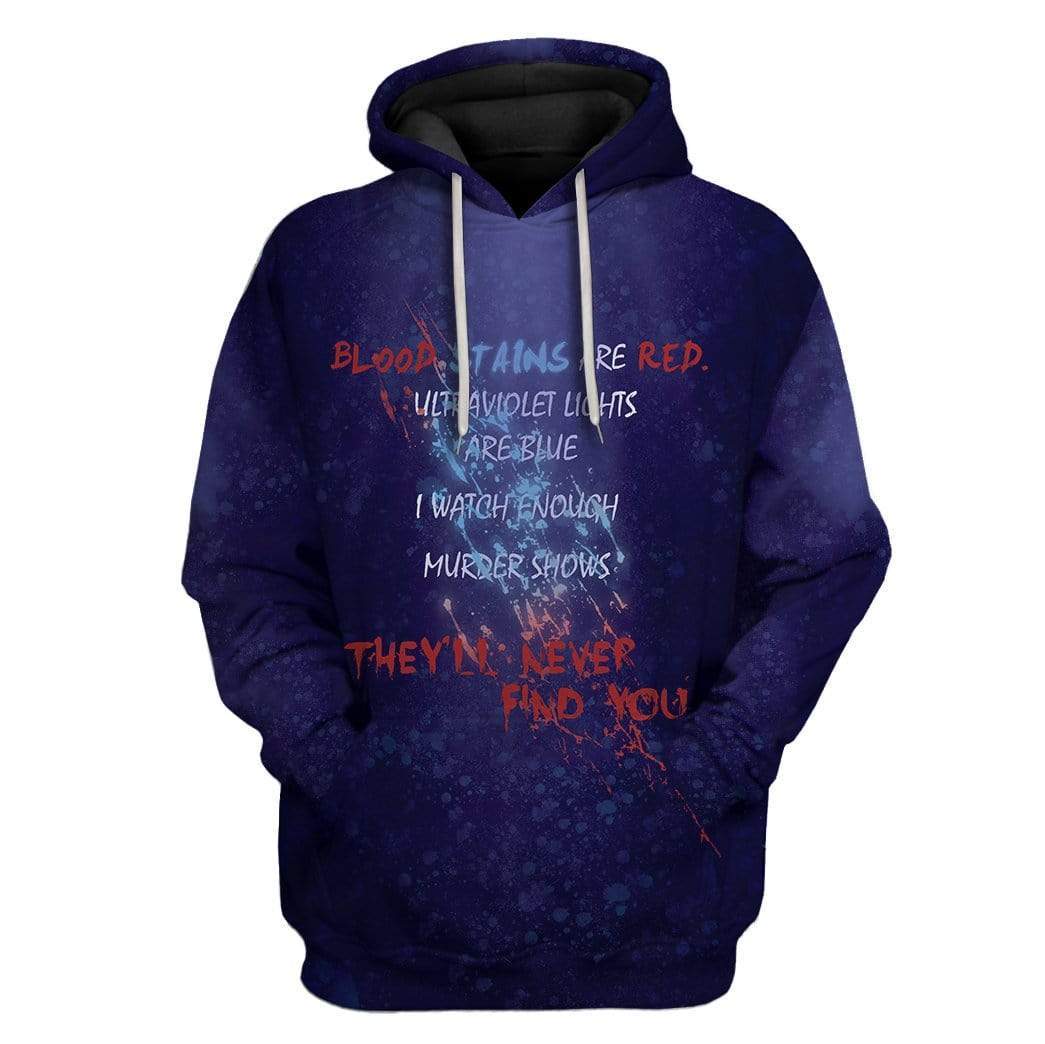 Gearhuman 3D Blood Stains Are Red Ultraviolet Lights Are Blue Custom Fleece Hoodie Apparel GT05032 3D Custom Fleece Hoodies Hoodie S 