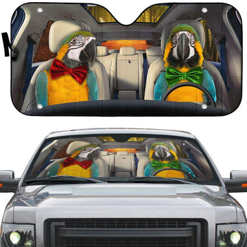 Gearhumans 3D Blue Gold Macaw Parrot Auto Car Sunshade