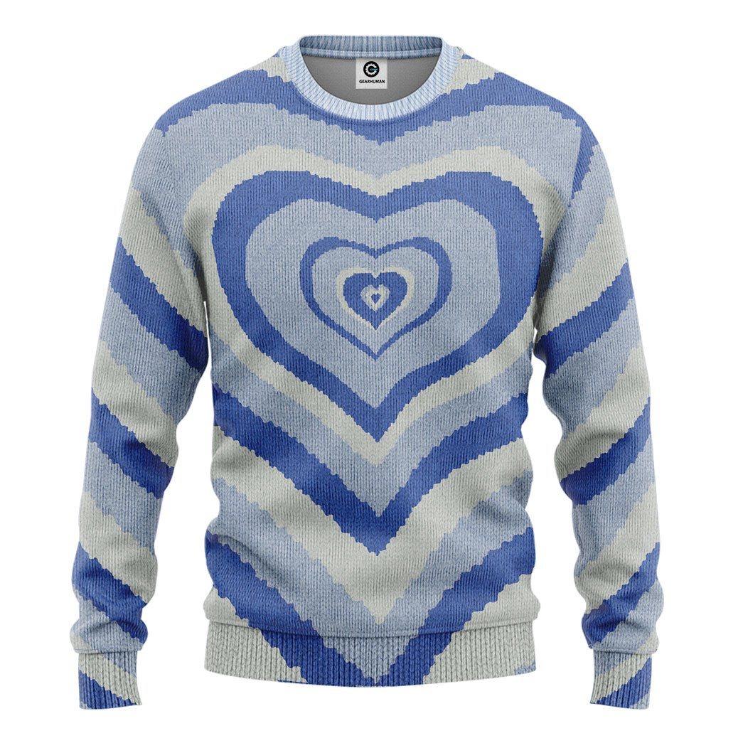 GearHuman 3D Blue Heart Wave Custom Sweater GR11011 3D Apparel Long Sleeve S 