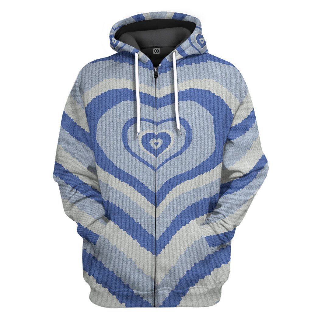 GearHuman 3D Blue Heart Wave Custom Sweater GR11011 3D Apparel Zip Hoodie S 