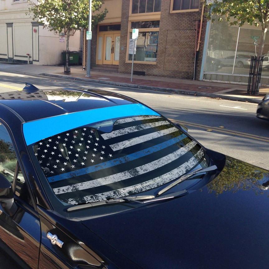 Gearhuman 3D Blue Thin Line American Flag Auto Sunshade ZK2805218 Auto Sunshade 