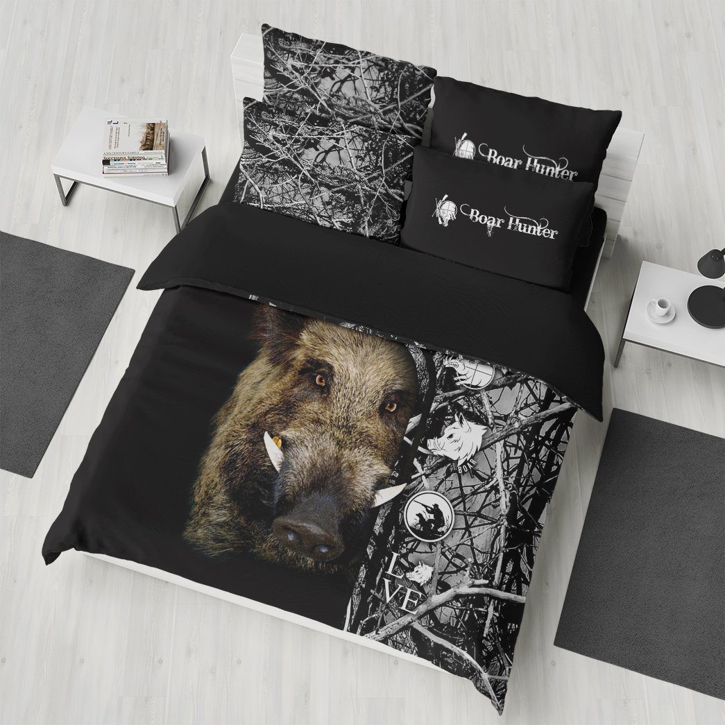 Gearhuman 3D Boar Hunter Black Custom Bedding Set GV09117 Bedding Set 