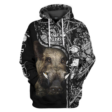 Gearhumans 3D Boar Hunter Black Custom Tshirt Hoodie Apparel