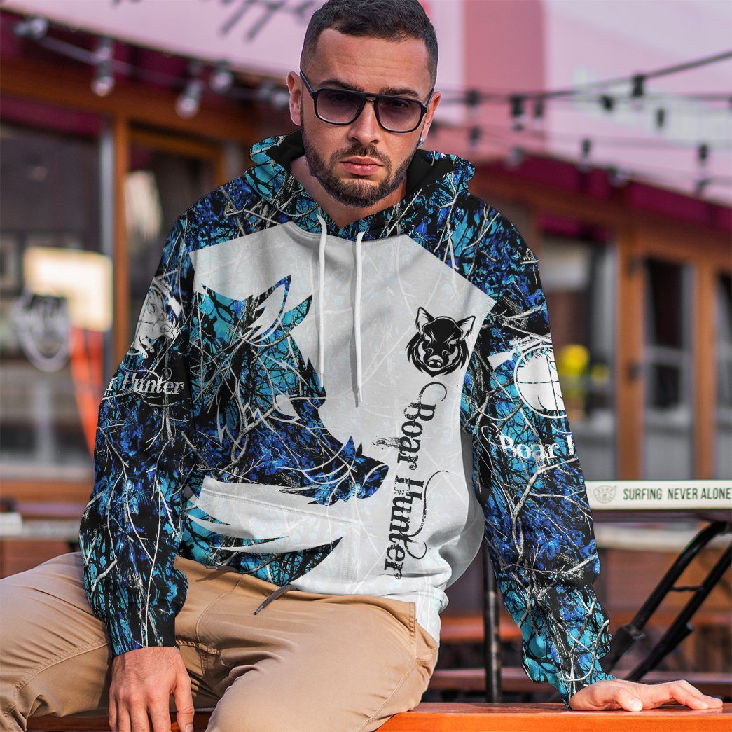 Gearhumans 3D Boar Hunter Blue Custom Tshirt Hoodie Apparel