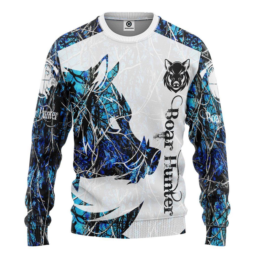 Gearhuman 3D Boar Hunter Blue Custom Tshirt Hoodie Apparel GV08115 3D Apparel Long Sleeve S 