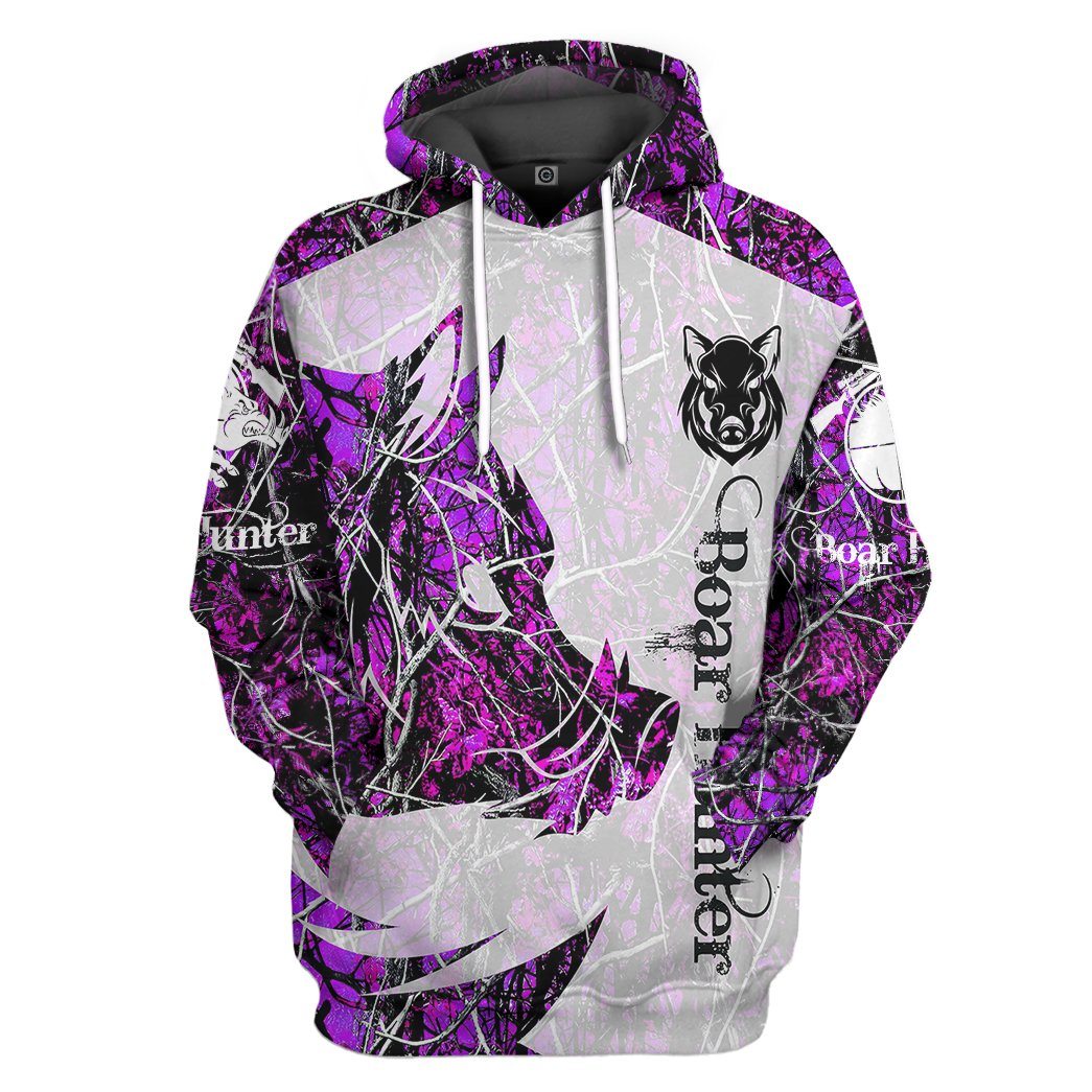 Gearhuman 3D Boar Hunter Purple Custom Tshirt Hoodie Apparel GV08119 3D Apparel Hoodie S 
