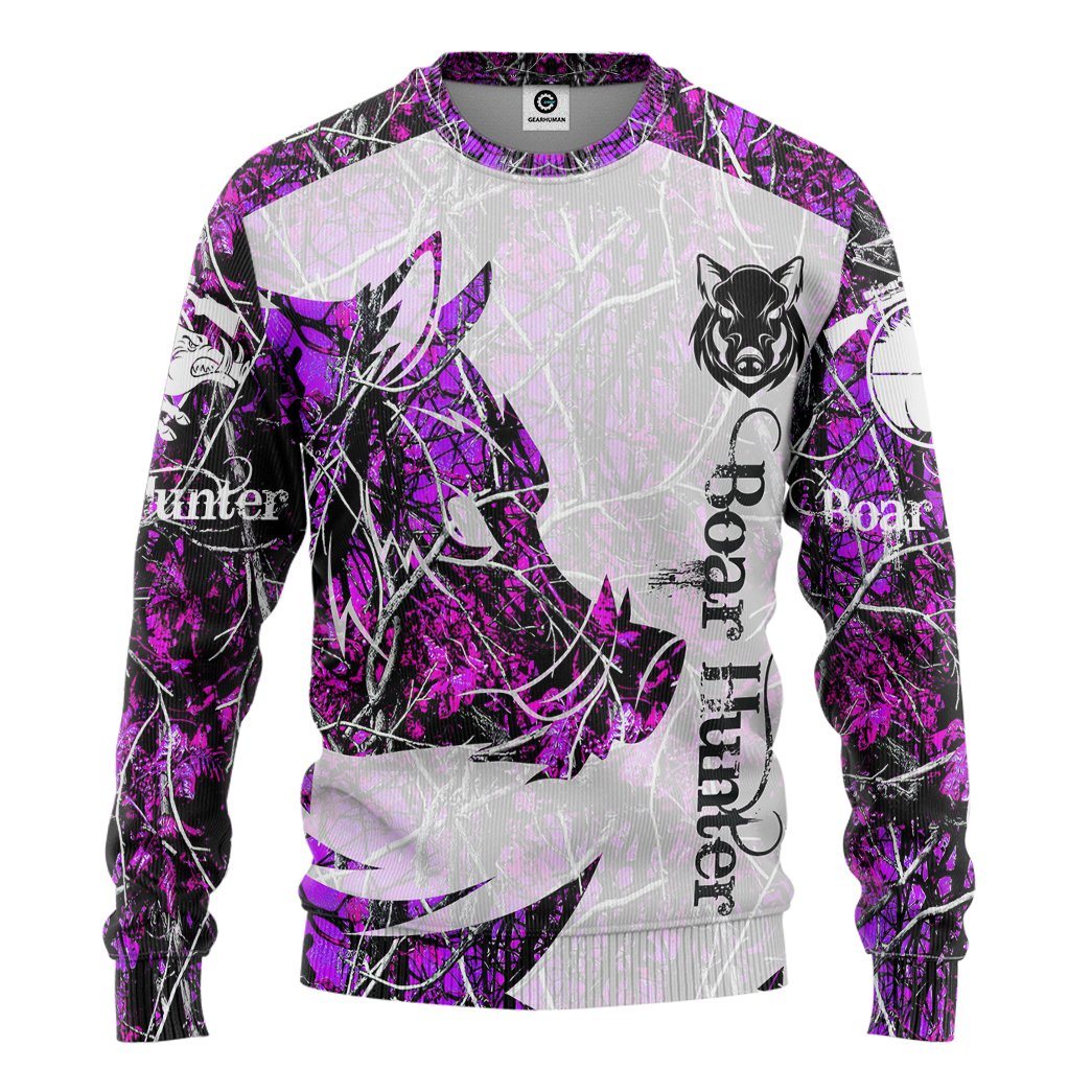 Gearhuman 3D Boar Hunter Purple Custom Tshirt Hoodie Apparel GV08119 3D Apparel Long Sleeve S 