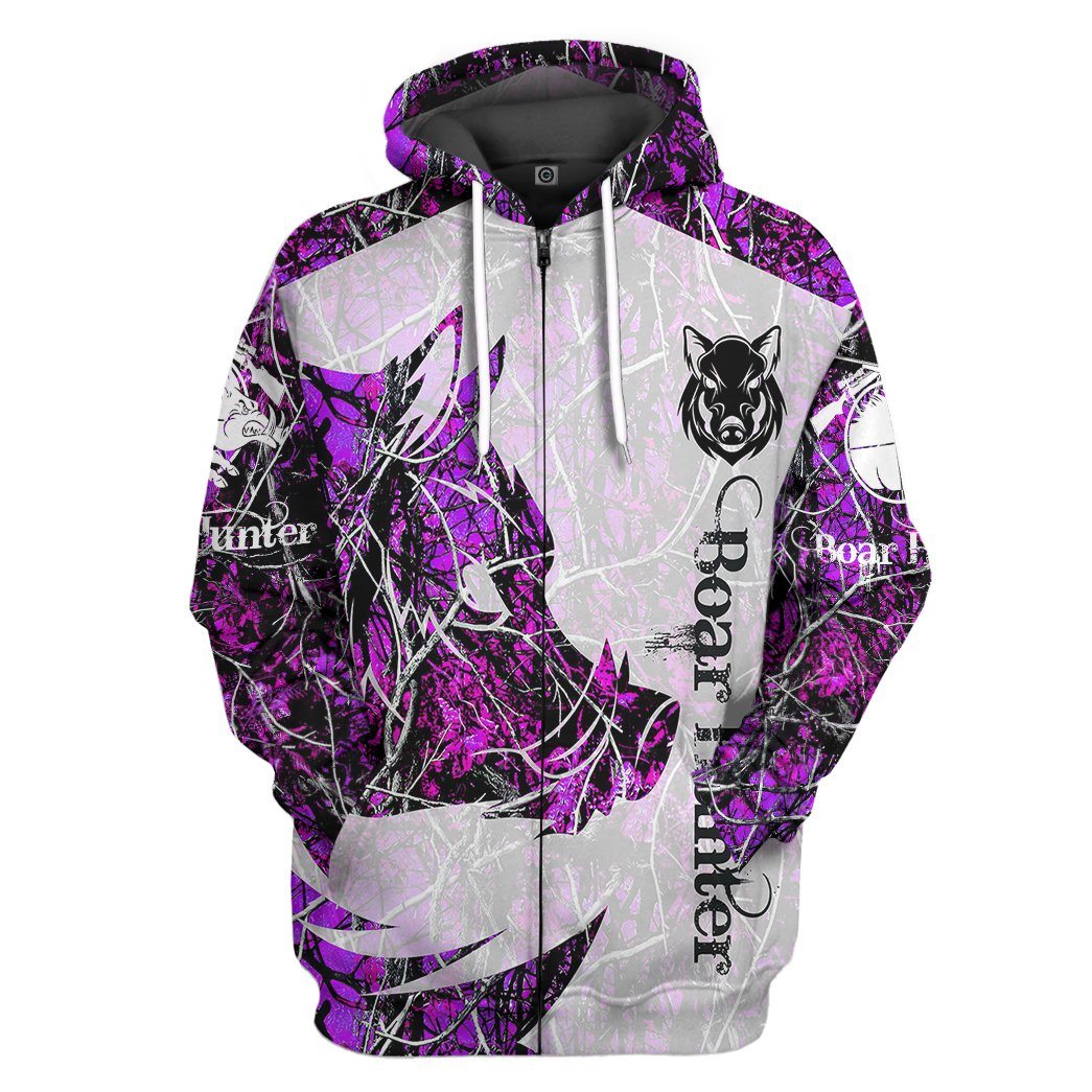 Gearhuman 3D Boar Hunter Purple Custom Tshirt Hoodie Apparel GV08119 3D Apparel Zip Hoodie S 