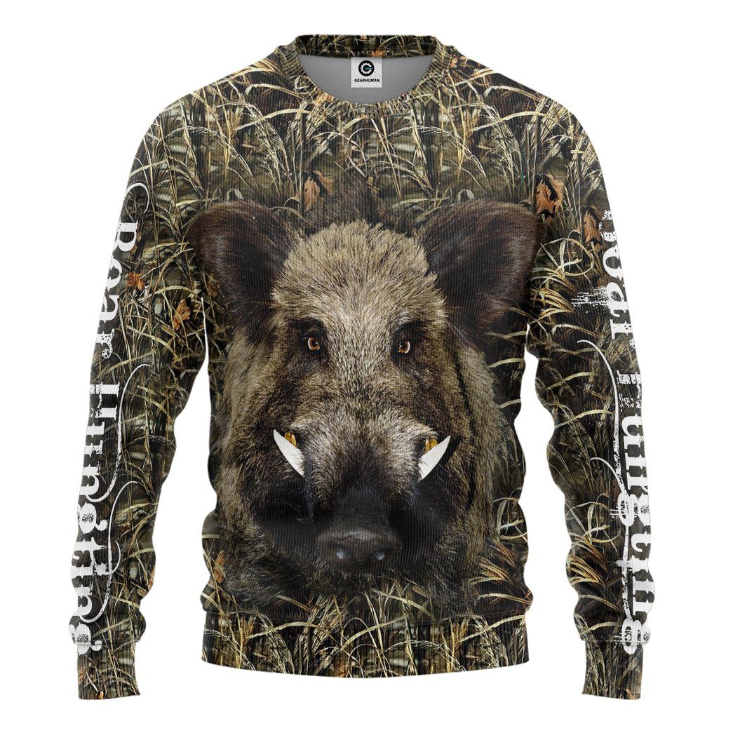 Gearhuman 3D Boar Hunting Custom Tshirt Hoodie Apparel GB05118 3D Apparel Long Sleeve S 