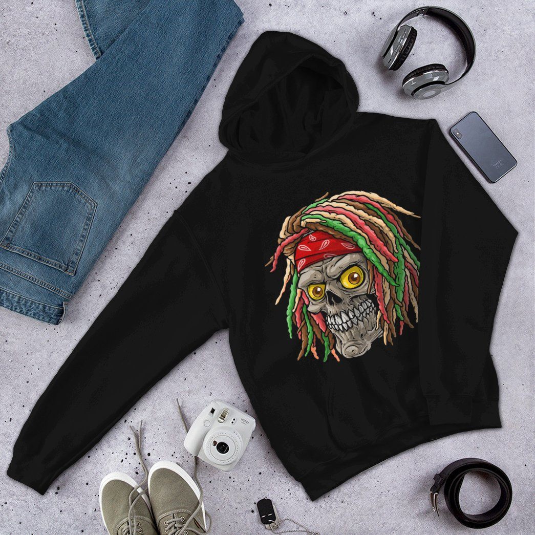 bob marley gear Gearhumans 3D Bob Marley Skull 2 Hoodie Apparel