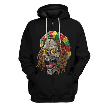 Gearhumans 3D Bob Marley Skull 3 Hoodie Apparel