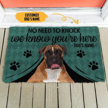 Gearhumans 3D Boxer Dog We Know Youre Here Custom Name Doormat