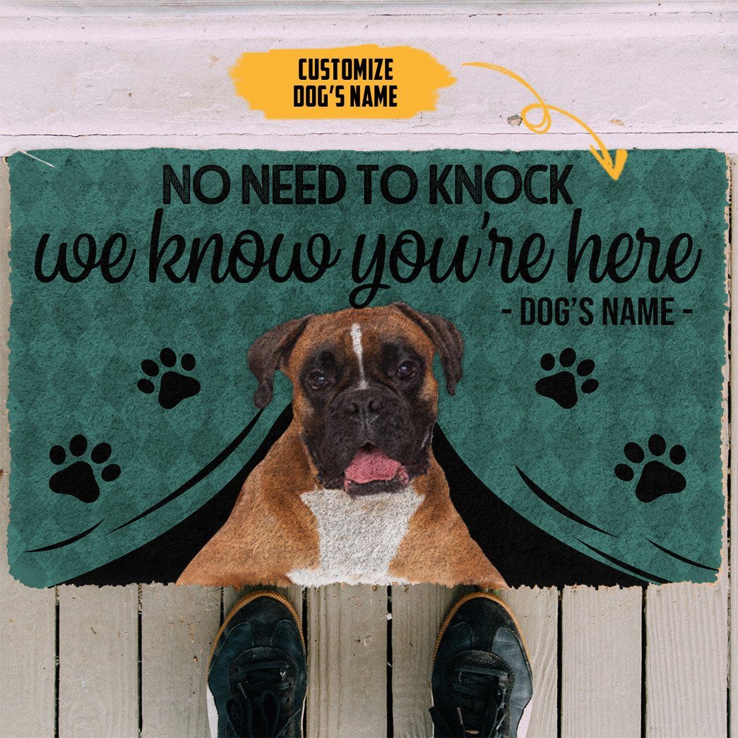 Gearhuman 3D Boxer Dog We Know Youre Here Custom Name Doormat GW01025 Doormat