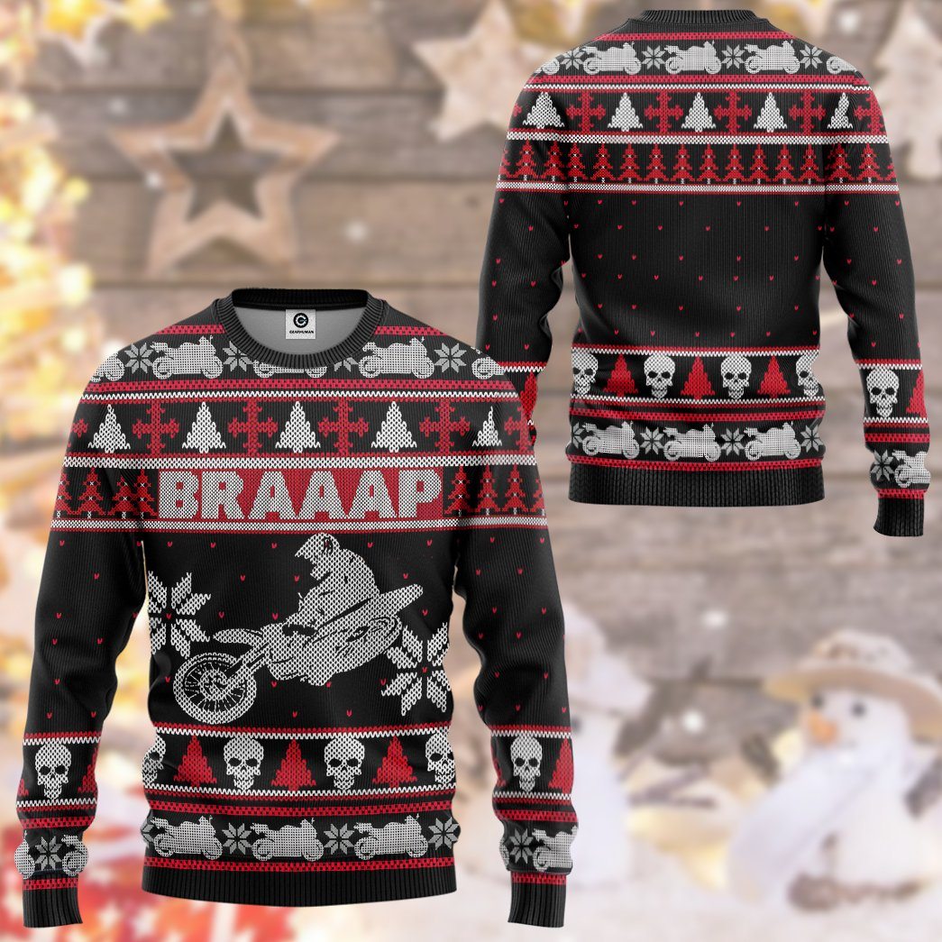 Gearhuman 3D Braaap Dirt Bike Ugly Christmas Sweater Tshirt Hoodie Apparel GV28108 3D Apparel 