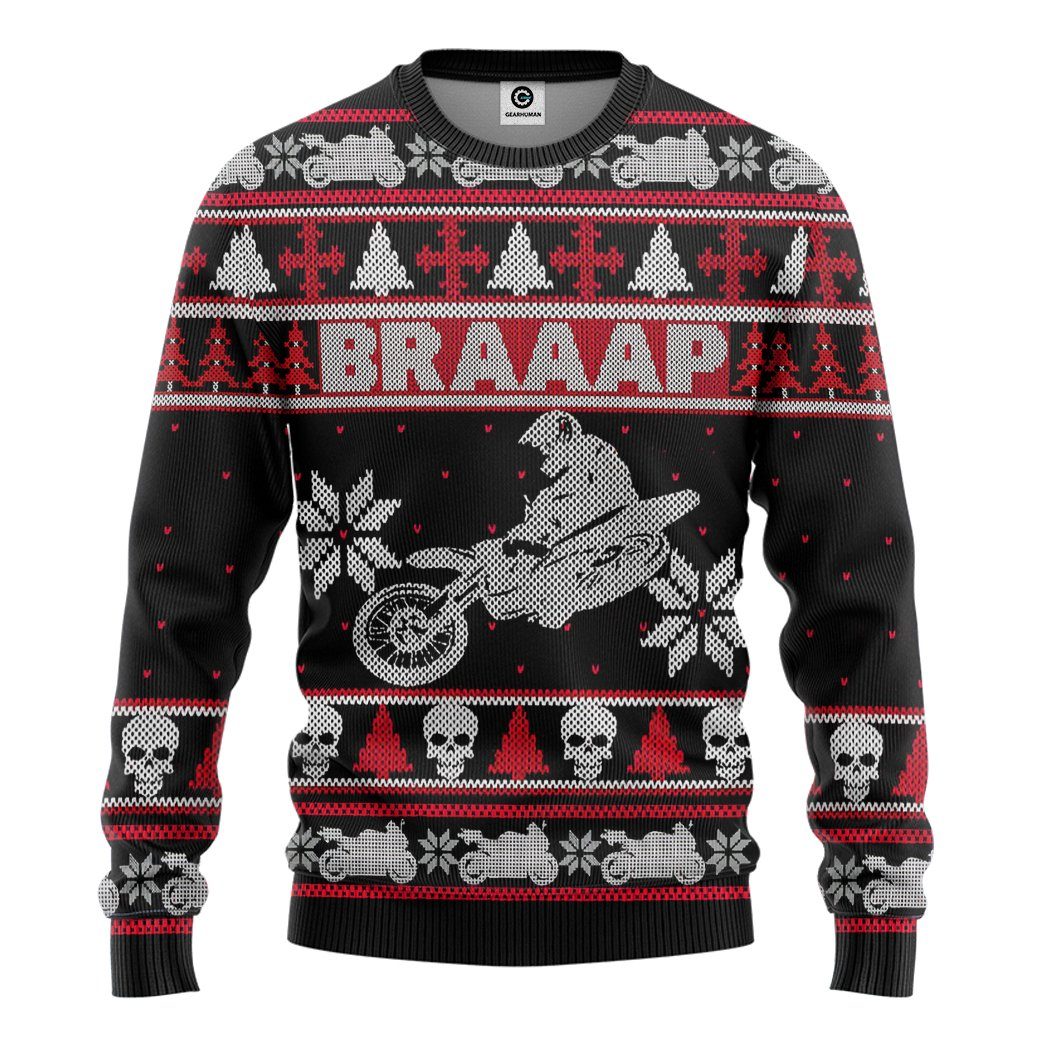 Gearhuman 3D Braaap Dirt Bike Ugly Christmas Sweater Tshirt Hoodie Apparel GV28108 3D Apparel Long Sleeve S 